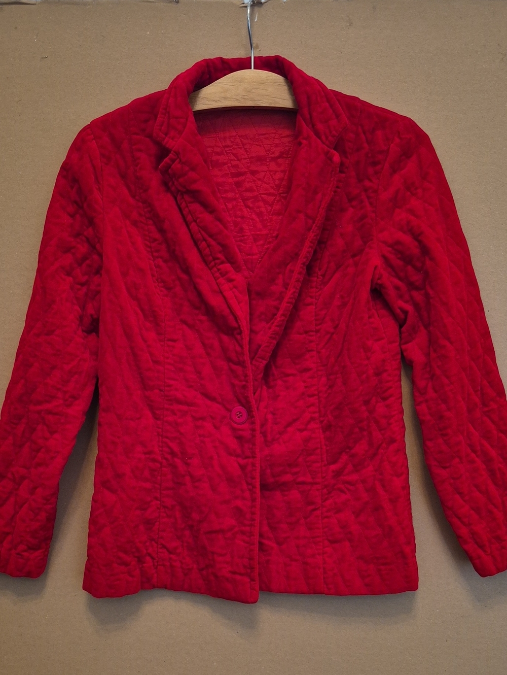 Vintage Quilted Velvet Blazer XS/S Rolling Hills Lipstick Red Holiday Jacket
